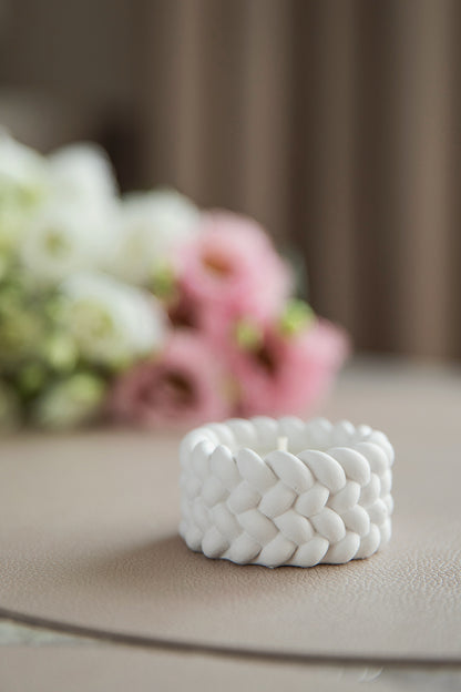 Balti ģipša tējas sveču turētāji (3 gab.) – minimālisma dizains ar virves detaļām (3 gab.)