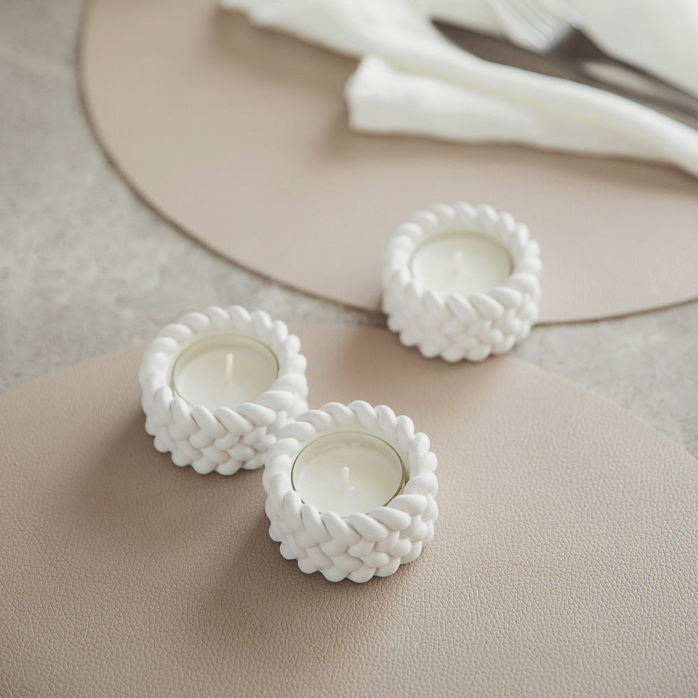 Balti ģipša tējas sveču turētāji (3 gab.) – minimālisma dizains ar virves detaļām (3 gab.)