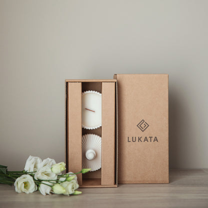 Luxury 2 Scented Candle & Tray Set in Handmade Gypsum Jar, Coconut Wax