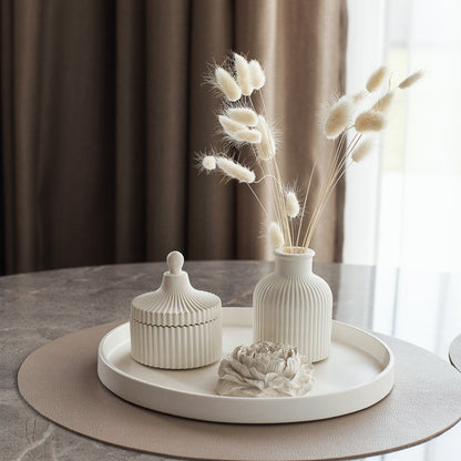 Dāvanu komplekts ar aromātisku sveci, lielu paplāti, vāzi un peonijas ziedu - Elegant Gypsum Home Decor