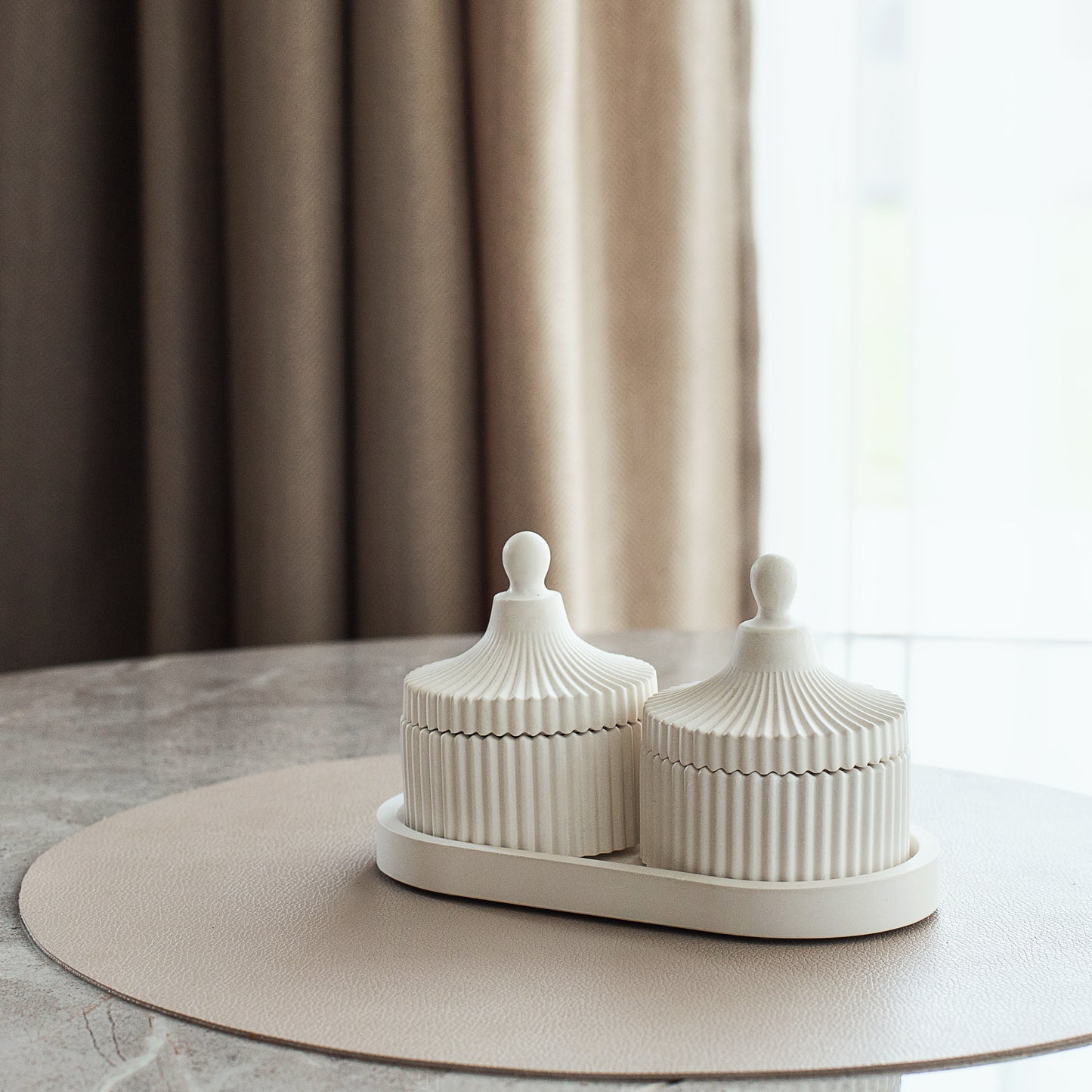 Luxury 2 Scented Candle & Tray Set in Handmade Gypsum Jar, Coconut Wax