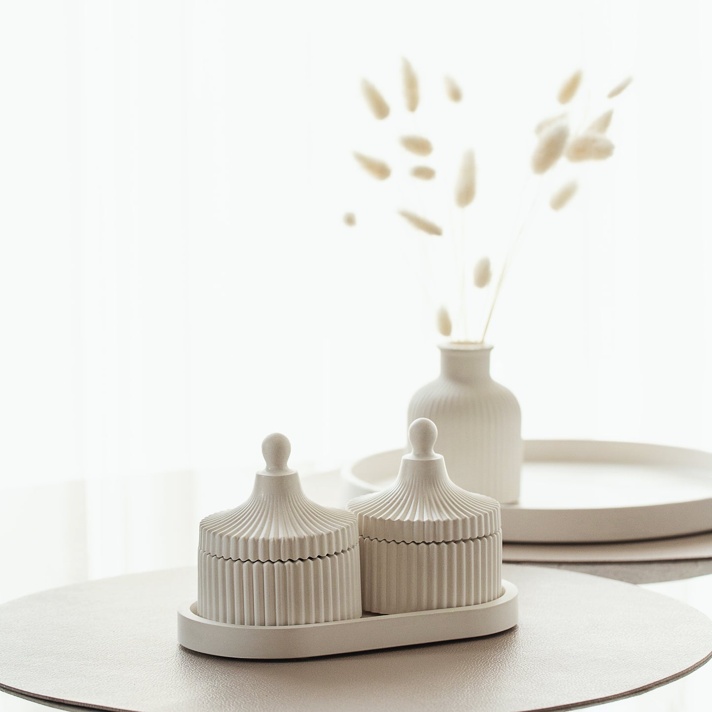 Luxury 2 Scented Candle & Tray Set in Handmade Gypsum Jar, Coconut Wax