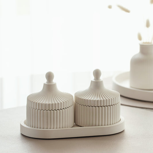 Luxury 2 Scented Candle & Tray Set in Handmade Gypsum Jar, Coconut Wax