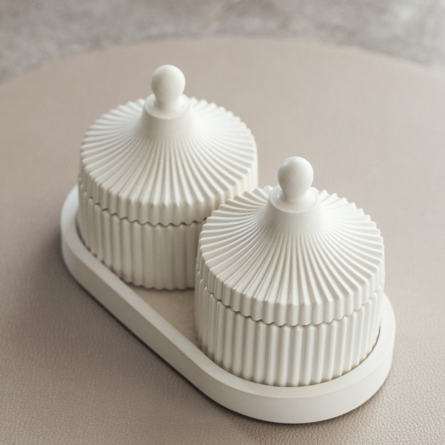 Luxury 2 Scented Candle & Tray Set in Handmade Gypsum Jar, Coconut Wax