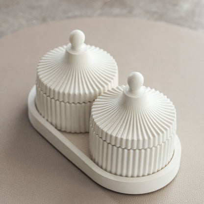 Luxury 2 Scented Candle & Tray Set in Handmade Gypsum Jar, Coconut Wax