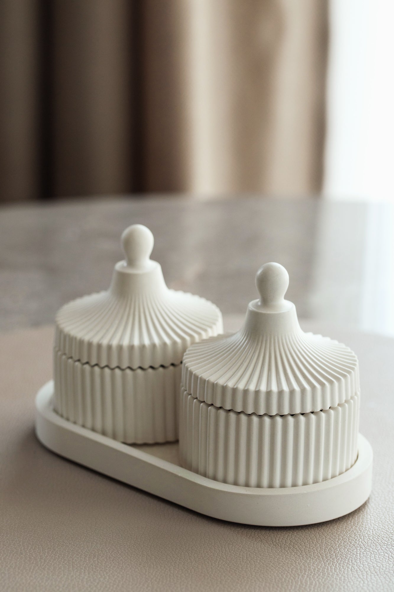 Luxury 2 Scented Candle & Tray Set in Handmade Gypsum Jar, Coconut Wax