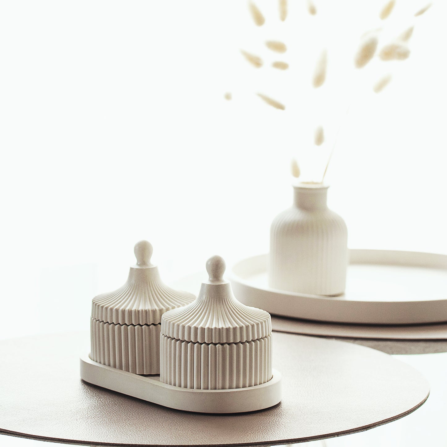 Luxury 2 Scented Candle & Tray Set in Handmade Gypsum Jar, Coconut Wax