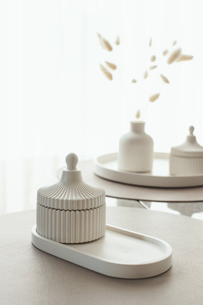 Scented Candle & Tray Set Handmade Coconut Wax, Aroma Oils & Wooden Wick