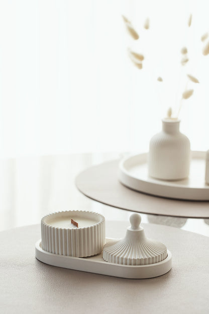 Scented Candle & Tray Set Handmade Coconut Wax, Aroma Oils & Wooden Wick