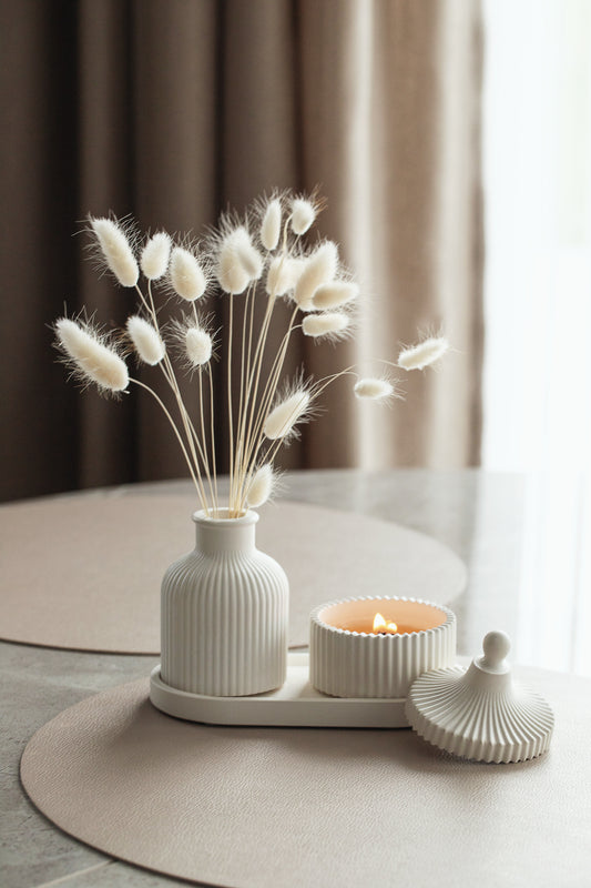 Gift Set of Scented Candle, Tray & Vase - Handmade, Coconut Wax, Fragrance Oils, Wood Wick