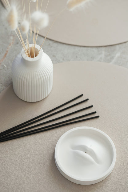 Modern Minimalist Incense Holder – Incense Stick Burner & Ash Catcher - Handmade White Gypsum Sticks Tray Stand for Home & Office