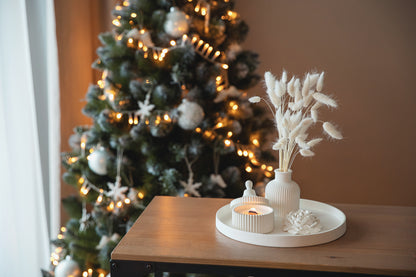Dāvanu komplekts ar aromātisku sveci, lielu paplāti, vāzi un peonijas ziedu - Elegant Gypsum Home Decor