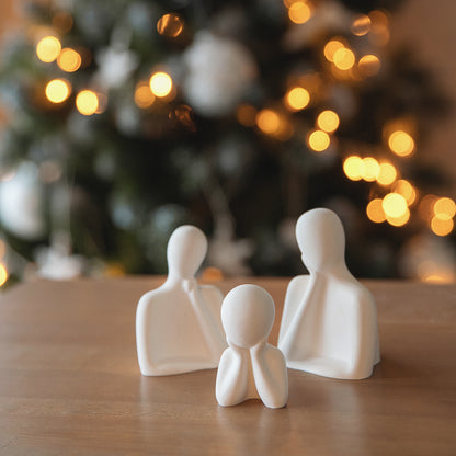 White Gypsum Family Trio Figurines, Elegant Shelf Decor Statue, Sculpture Ornament, Thoughtful Gift for Family
