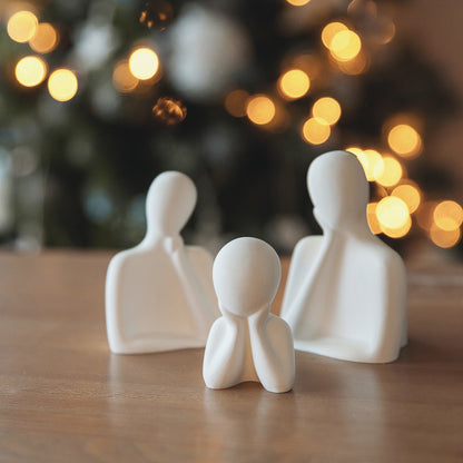 White Gypsum Family Trio Figurines, Elegant Shelf Decor Statue, Sculpture Ornament, Thoughtful Gift for Family