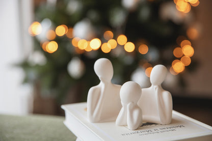 White Gypsum Family Trio Figurines, Elegant Shelf Decor Statue, Sculpture Ornament, Thoughtful Gift for Family