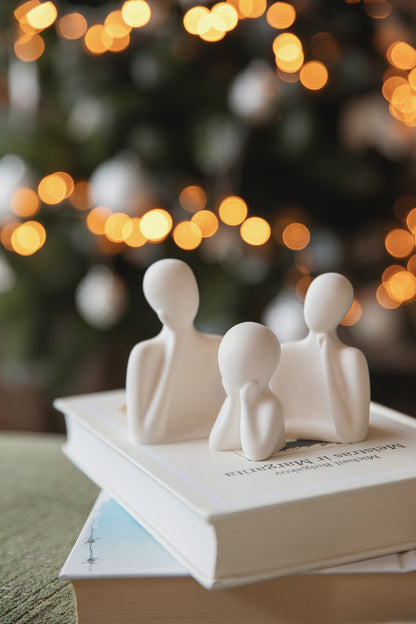 White Gypsum Family Trio Figurines, Elegant Shelf Decor Statue, Sculpture Ornament, Thoughtful Gift for Family