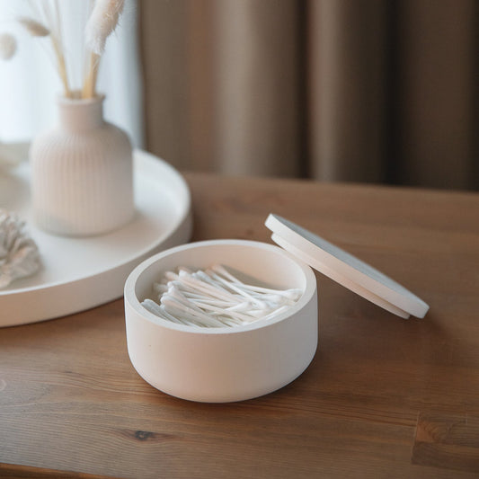 Elegant White Gypsum Jar – Handmade Bathroom Cotton Bud Holder & Stylish Storage