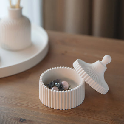 White Plaster Jar for Bathroom Organising, Cotton Balls or Bath Salt Storage, Home Decor Detail, Housewarming Gift Idea