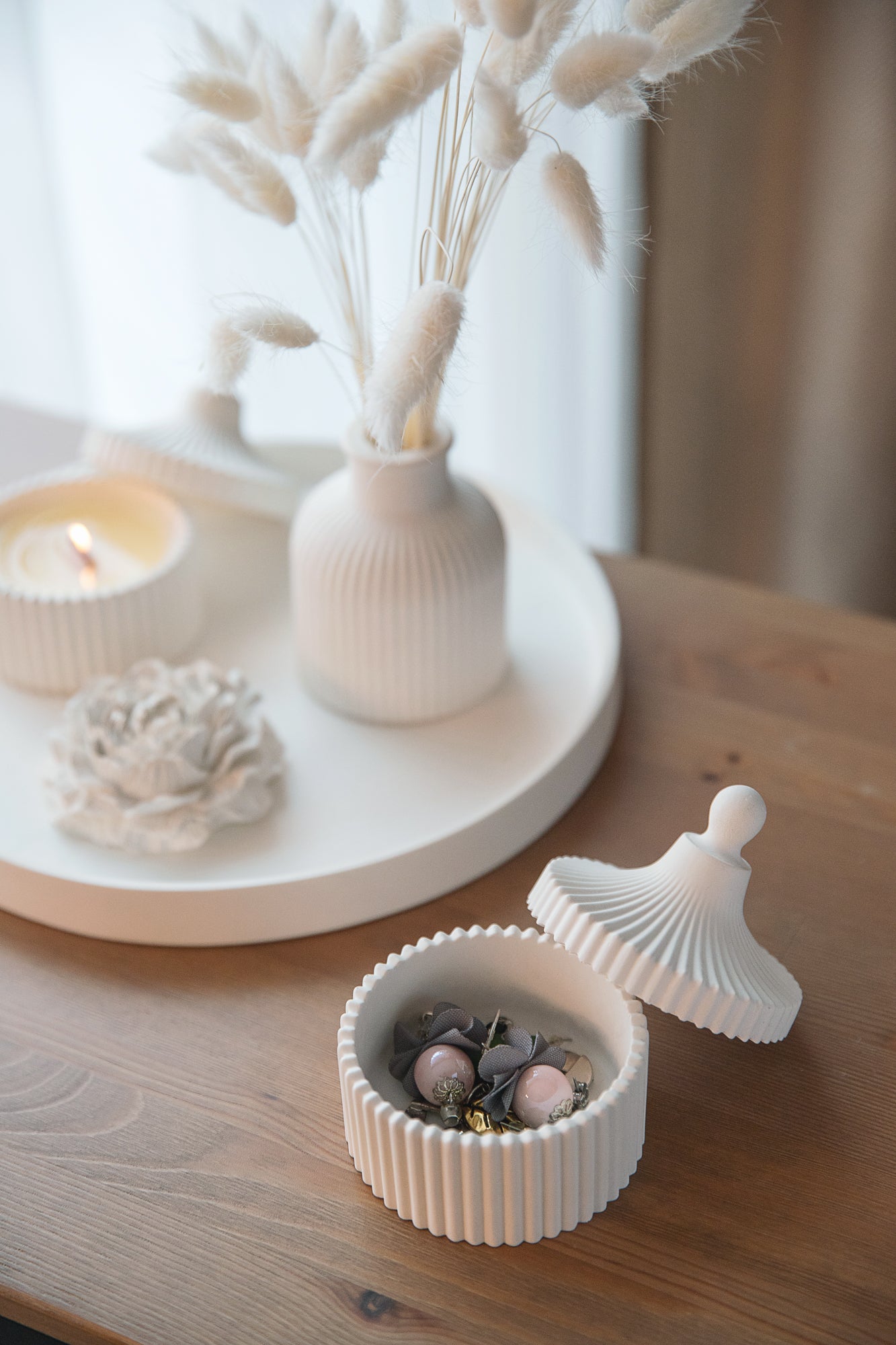 White Plaster Jar for Bathroom Organising, Cotton Balls or Bath Salt Storage, Home Decor Detail, Housewarming Gift Idea