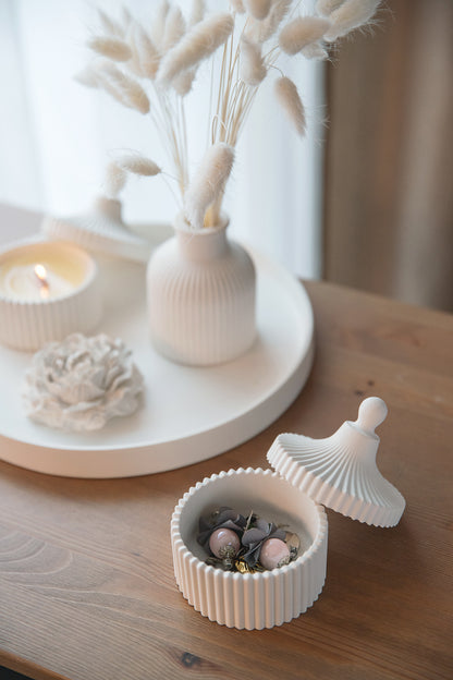 White Plaster Jar for Bathroom Organising, Cotton Balls or Bath Salt Storage, Home Decor Detail, Housewarming Gift Idea