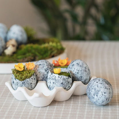 Handmade White Easter Egg Holder – 6-Grids Egg Tray & Storage Dish, Elegant Egg Crate for Kitchen Accessories