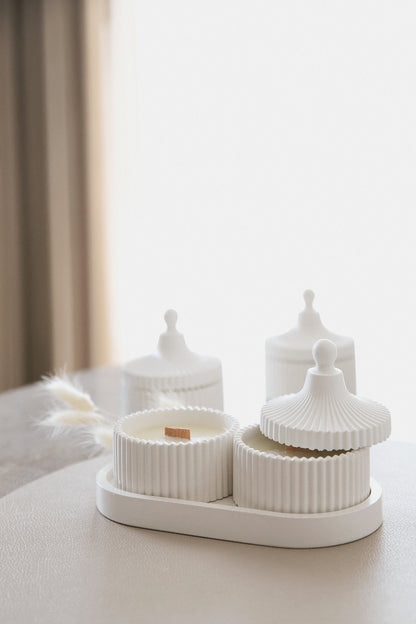 Luxury 2 Scented Candle & Tray Set in Handmade Gypsum Jar, Coconut Wax