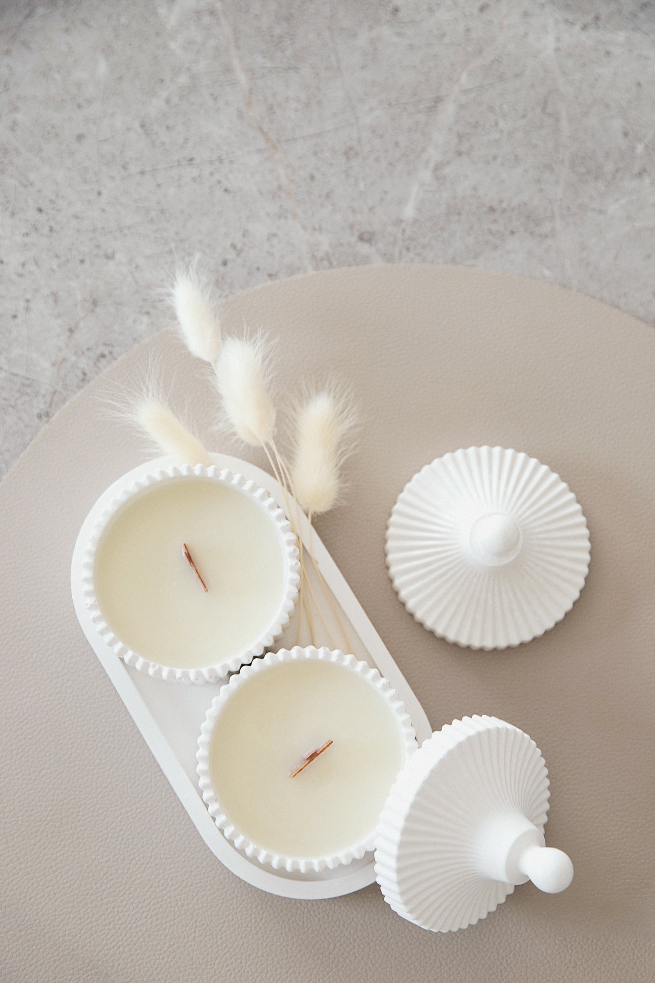 Luxury 2 Scented Candle & Tray Set in Handmade Gypsum Jar, Coconut Wax