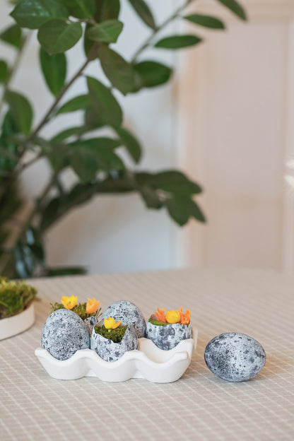 Handmade White Easter Egg Holder – 6-Grids Egg Tray & Storage Dish, Elegant Egg Crate for Kitchen Accessories