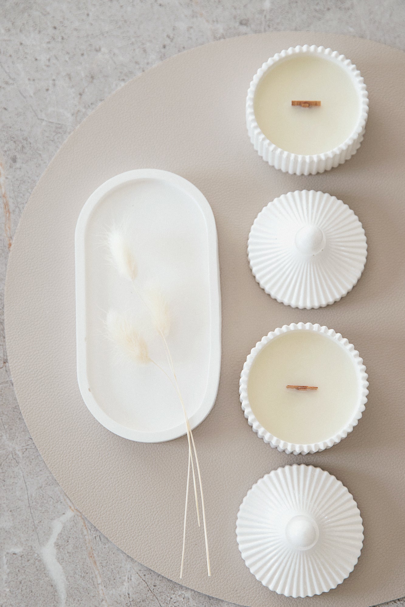 Luxury 2 Scented Candle & Tray Set in Handmade Gypsum Jar, Coconut Wax