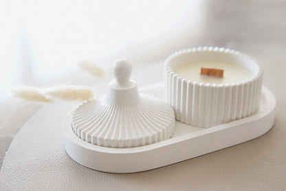 Scented Candle & Tray Set Handmade Coconut Wax, Aroma Oils & Wooden Wick