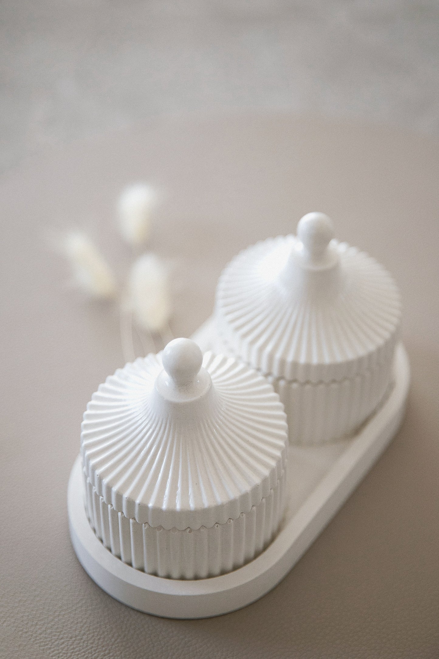 Luxury 2 Scented Candle & Tray Set in Handmade Gypsum Jar, Coconut Wax