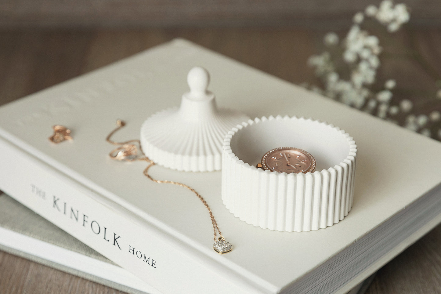 White Plaster Jar for Bathroom Organising, Cotton Balls or Bath Salt Storage, Home Decor Detail, Housewarming Gift Idea