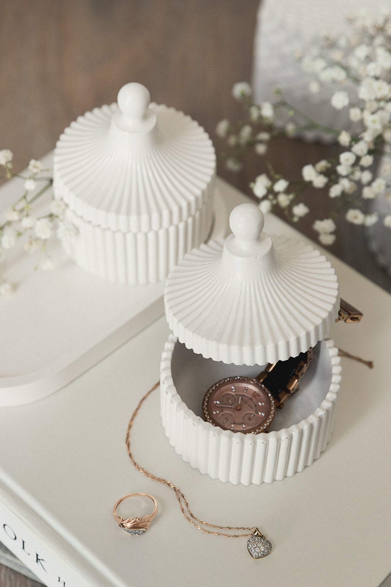 White Plaster Jar for Bathroom Organising, Cotton Balls or Bath Salt Storage, Home Decor Detail, Housewarming Gift Idea