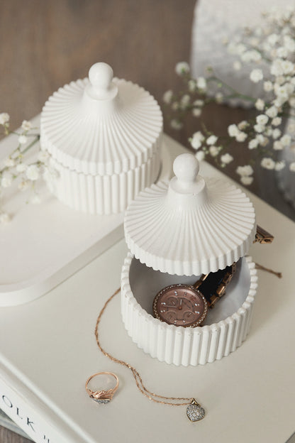 White Plaster Jar for Bathroom Organising, Cotton Balls or Bath Salt Storage, Home Decor Detail, Housewarming Gift Idea