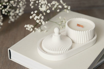 Scented Candle & Tray Set Handmade Coconut Wax, Aroma Oils & Wooden Wick