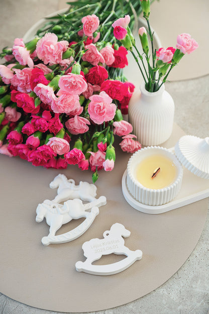 Horse Ornament – Christmas Tree Decoration Thank You Gift or Christening Invitation - Engravable Gypsum decor element - Pack of 6