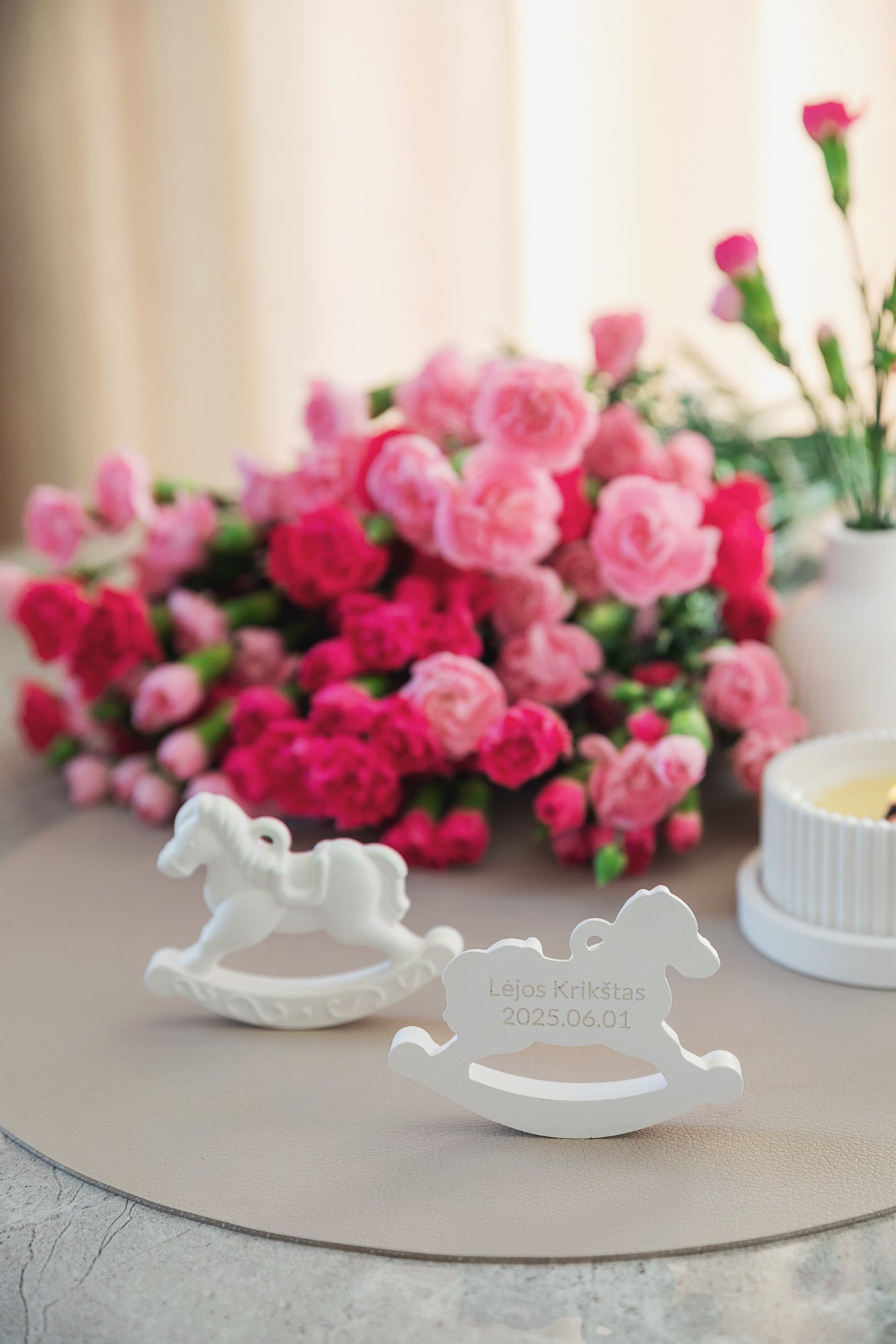 Horse Ornament – Christmas Tree Decoration Thank You Gift or Christening Invitation - Engravable Gypsum decor element - Pack of 6